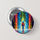 Digital Rain Cyberpunk Pixel Art Futuristic Design Button (Vorne & Hinten)