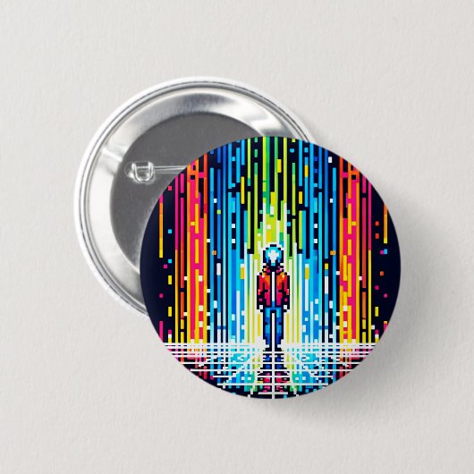 Digital Rain Cyberpunk Pixel Art Futuristic Design Button (Vorne & Hinten)