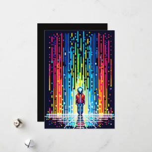 Digital Rain Cyberpunk Pixel Art Futuristic Design Feiertagskarte