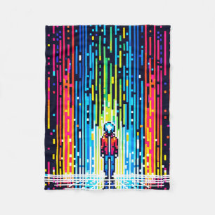 Digital Rain Cyberpunk Pixel Art Futuristic Design Fleecedecke