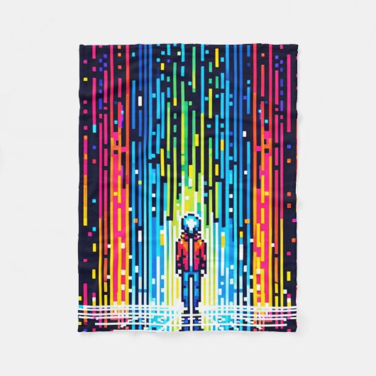 Digital Rain Cyberpunk Pixel Art Futuristic Design Fleecedecke (Vorderseite)