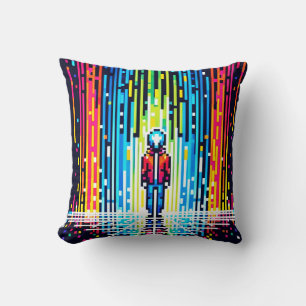Digital Rain Cyberpunk Pixel Art Futuristic Design Kissen