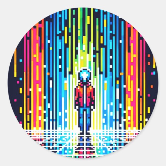 Digital Rain Cyberpunk Pixel Art Futuristic Design Runder Aufkleber (Vorderseite)