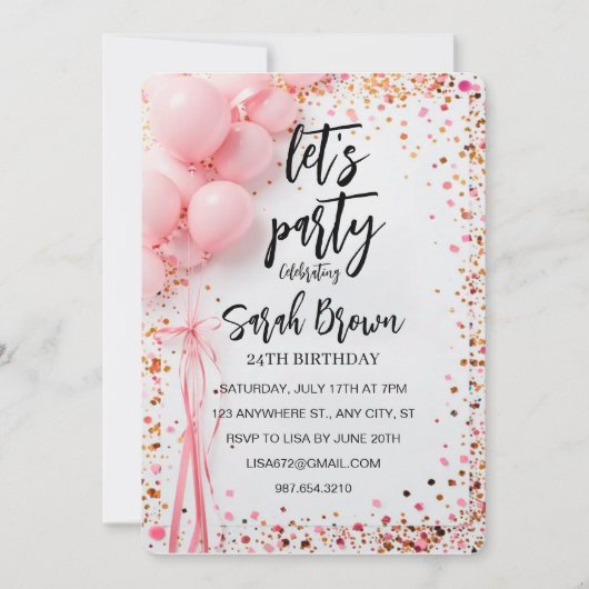 Digital Rose Gold Geburtstagsparty Einladung Elect (Vorderseite)