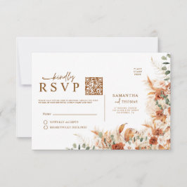 Digital Rustic Terracotta Floral QR Code Wedding RSVP Karte