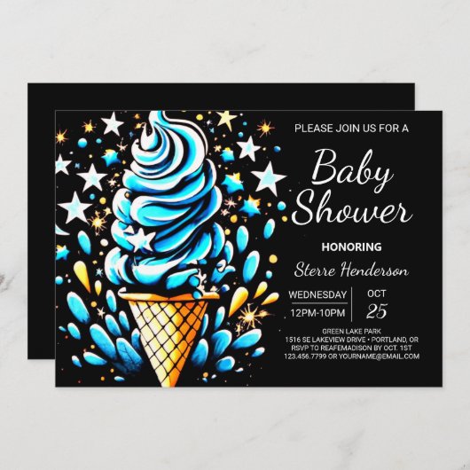 Digital Scoop Ice Cream Boy Baby Dusche Einladung (Vorne/Hinten)