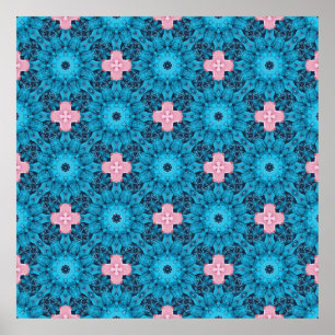 Digital Seamless Blue Floral Muster Poster