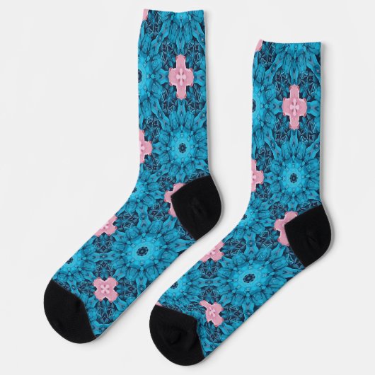 Digital Seamless Blue Floral Muster Socken (Linkes Detail)