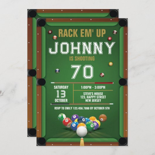 Digital Snooker Billiards Einladung zum Geburtstag (Vorne/Hinten)