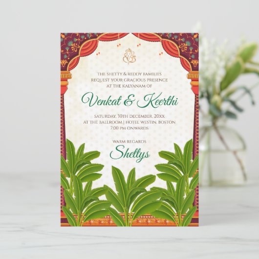 Digital South Indian Hochzeitkarten Telugu lädt ei Einladung (Stehend Vorderseite)