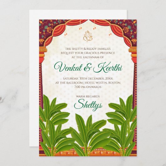 Digital South Indian Hochzeitkarten Telugu lädt ei Einladung (Vorne/Hinten)