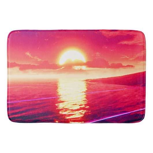 Digital Synthwave Sunset Sea Reflection Badematte (Vorderseite)