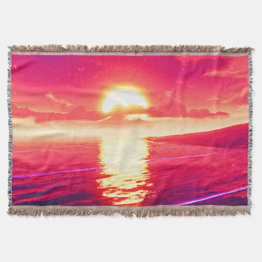 Digital Synthwave Sunset Sea Reflection Decke (Vorderseite)