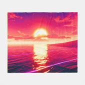 Digital Synthwave Sunset Sea Reflection Fleecedecke (Vorderseite (Horizontal))