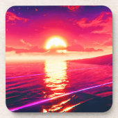 Digital Synthwave Sunset Sea Reflection Getränkeuntersetzer (Vorderseite)