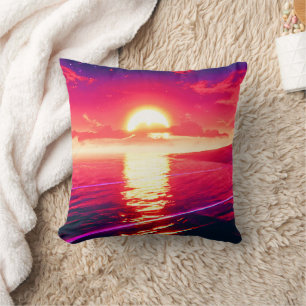 Digital Synthwave Sunset Sea Reflection Kissen