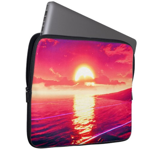 Digital Synthwave Sunset Sea Reflection Laptopschutzhülle (Vorne Rechts)