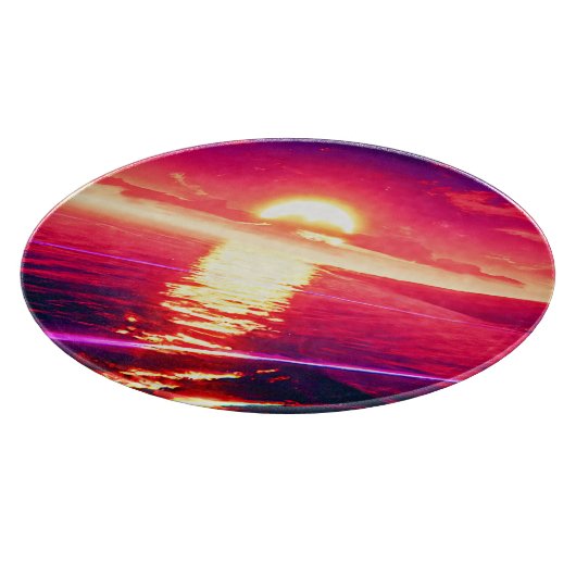 Digital Synthwave Sunset Sea Reflection Schneidebrett (Ecke)