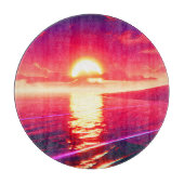 Digital Synthwave Sunset Sea Reflection Schneidebrett (Vorderseite)