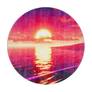 Digital Synthwave Sunset Sea Reflection Schneidebrett