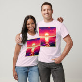 Digital Synthwave Sunset Sea Reflection T-Shirt (Unisex)