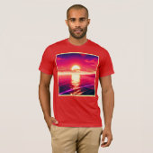 Digital Synthwave Sunset Sea Reflection T-Shirt (Vorne ganz)