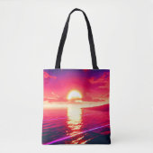 Digital Synthwave Sunset Sea Reflection Tasche (Vorderseite)