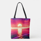 Digital Synthwave Sunset Sea Reflection Tasche (Rückseite)