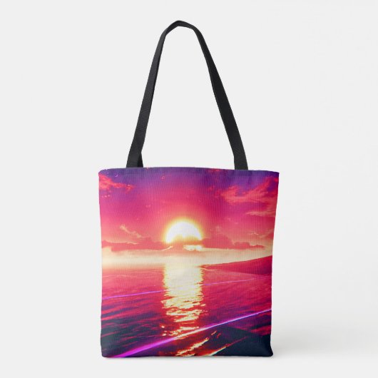 Digital Synthwave Sunset Sea Reflection Tasche (Rückseite)