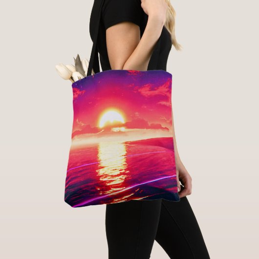 Digital Synthwave Sunset Sea Reflection Tasche (Von Nahem)