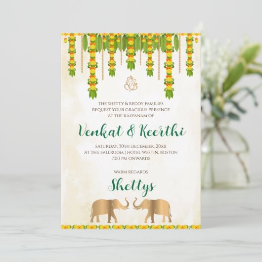 Digital Telugu Einladung & indische Hochzeitseinla (Stehend Vorderseite)