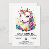 Digital Unicorn Birthday Bliss Einladung (Vorne/Hinten)