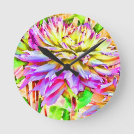 Digital Watercolor Dahlia Gift Runde Wanduhr