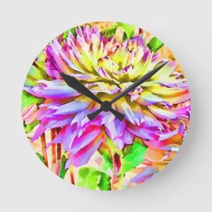 Digital Watercolor Dahlia Gift Runde Wanduhr