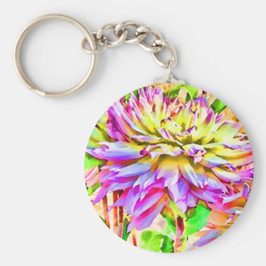 Digital Watercolor Dahlia Schlüsselanhänger (Vorne)