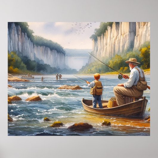 Digital Watercolor River Canoe Poster (Vorne)