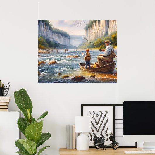 Digital Watercolor River Canoe Poster (Heimbüro)