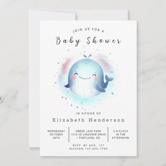 Digital Whale Baby Dusche Einladung (Vorderseite)