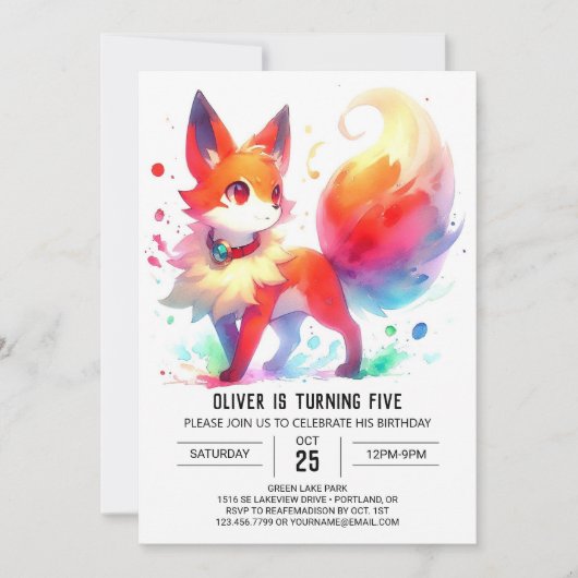 Digital Whimsical Fox Geburtstag Einladung (Vorderseite)