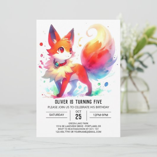 Digital Whimsical Fox Geburtstag Einladung (Stehend Vorderseite)