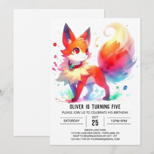 Digital Whimsical Fox Geburtstag Einladung (Vorne/Hinten)