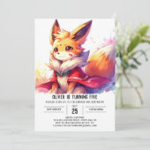 Digital Whimsical Fox Geburtstag Einladung (Stehend Vorderseite)