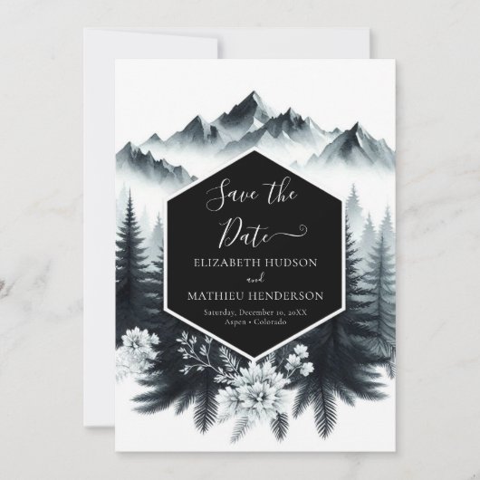Digital Whimsical Mountain Wedding Save The Date (Vorderseite)
