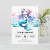 Digital Whimsy Mermaid Birthday Einladung (Stehend Vorderseite)