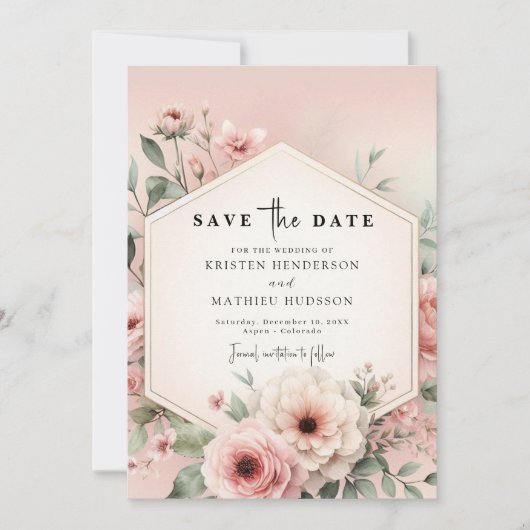 Digital Whimsy Pink Floral Wedding Save The Date (Vorderseite)