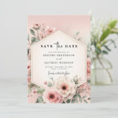 Digital Whimsy Pink Floral Wedding Save The Date (Stehend Vorderseite)