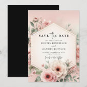 Digital Whimsy Pink Floral Wedding Save The Date (Vorne/Hinten)