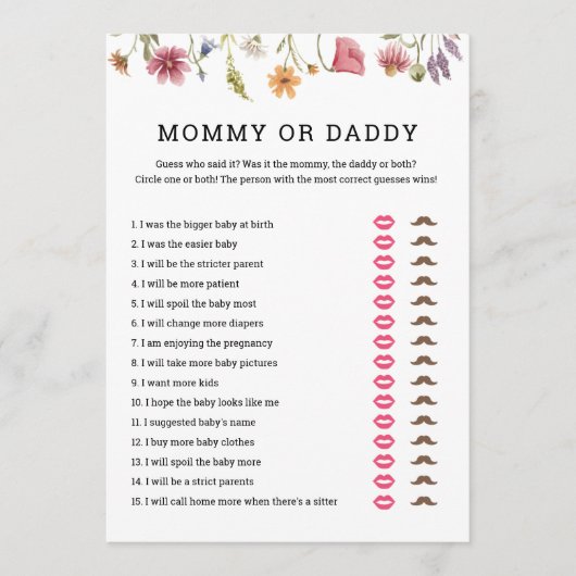 Digital Wildflower Baby Shower Mommy oder Daddy Ga Einladung (Vorderseite)