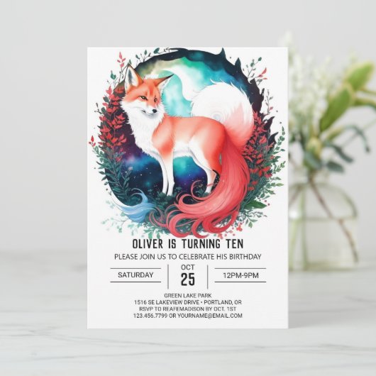 Digital Woodland Animals Fox Geburtstag Einladung (Stehend Vorderseite)