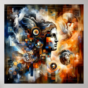 Digitale Artwork stoische menschliche Profile Nebe Poster